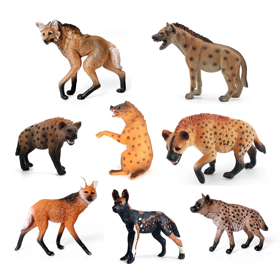 Science Toys Diy - リアルなプラスチック野生動物ハイエナ、たてがみオオカミ、アフリカ野生犬のおもちゃ手描きの置物コレクション科学教育小道具